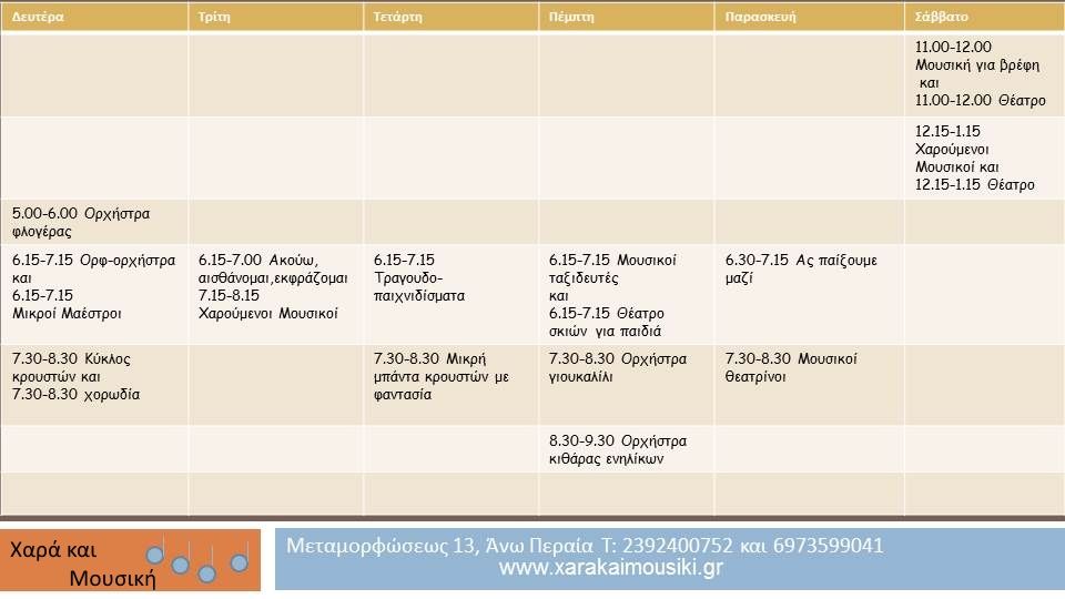 Πρόγραμμα Χαρά και Μουσική 2018-19